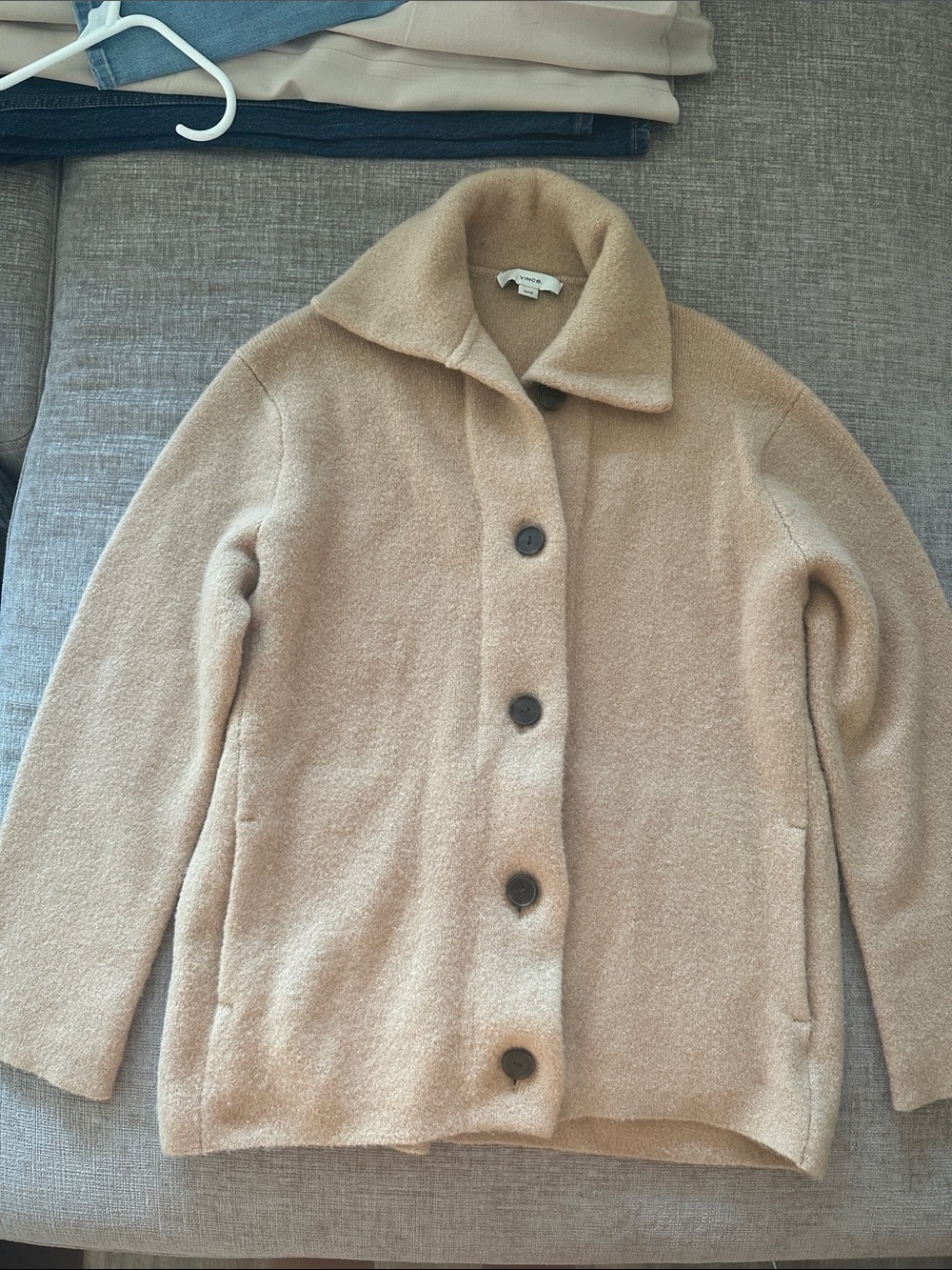 Vince Taupe/Beige Teddy Button-Front Jacket